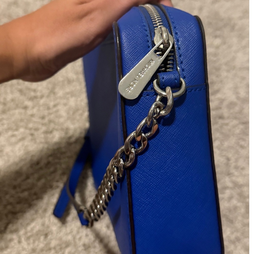 Michael Kors Royal Blue Saffiano Leather Crossbody Camera Bag Silver Hardware - Picture 8 of 12